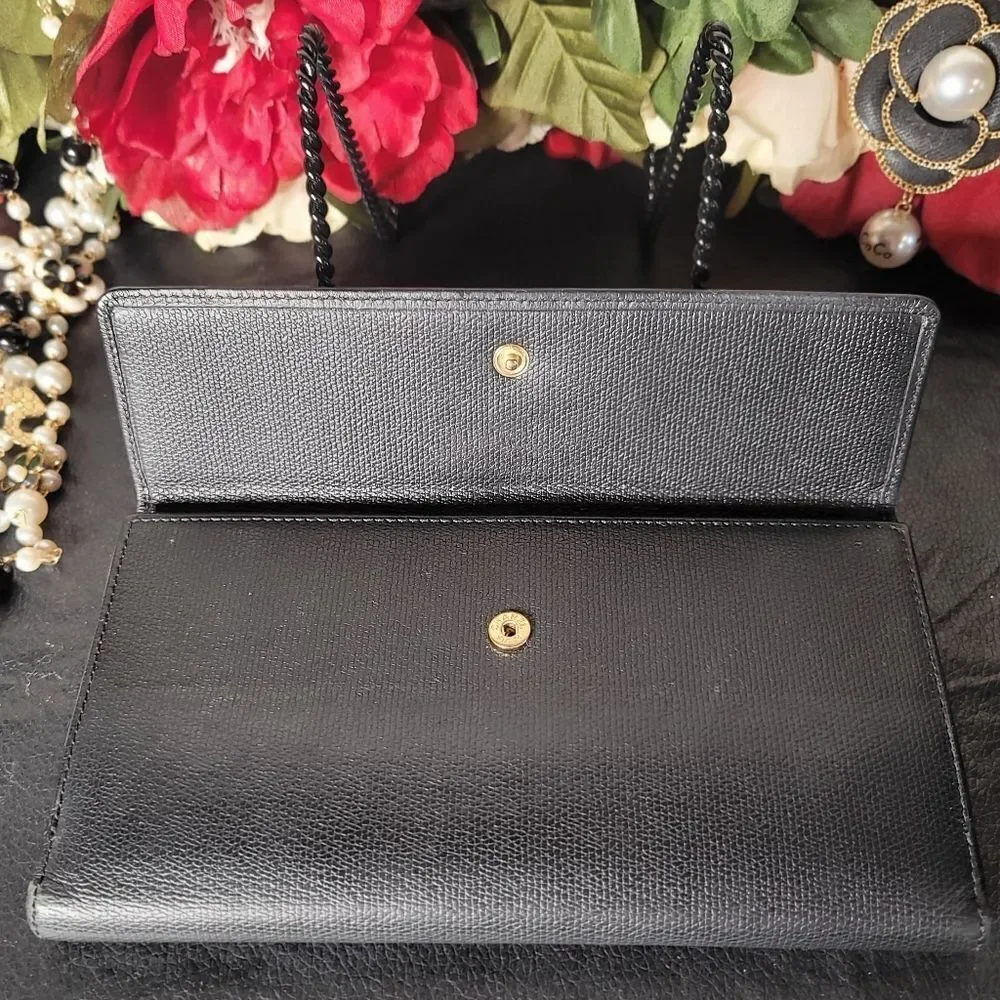 Chanel Calfskin Button Line CC Logo Long Flap Wallet with Dust Bag With COA